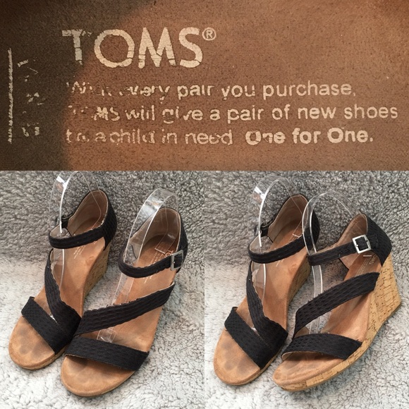 SOLD 8.5W Toms Sienna Open Toe Jute Wedge Heels - Picture 8 of 8